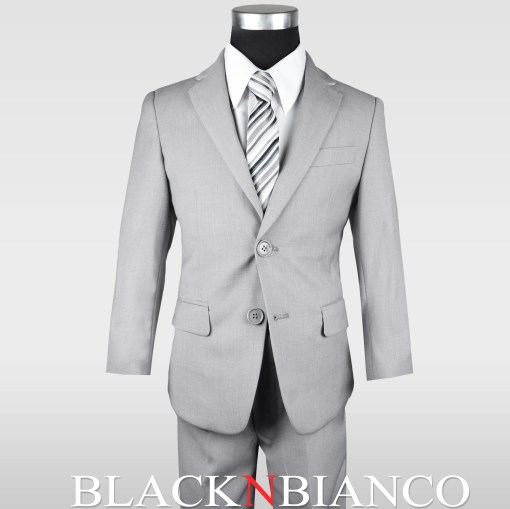 Boys Light Gray Slim Suit by Black N Bianco