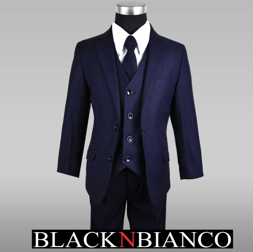 Boys Navy Slim Suit with Vest